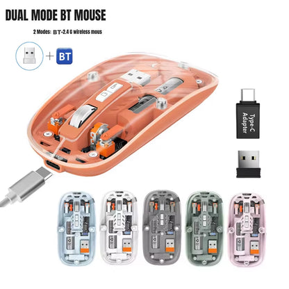 Transparent Wireless Mouse Dual Mode 2.4G Bluetooth-Compatible Rechargeable Mouse Noiseless Cordless Computer Mice for PC Laptop