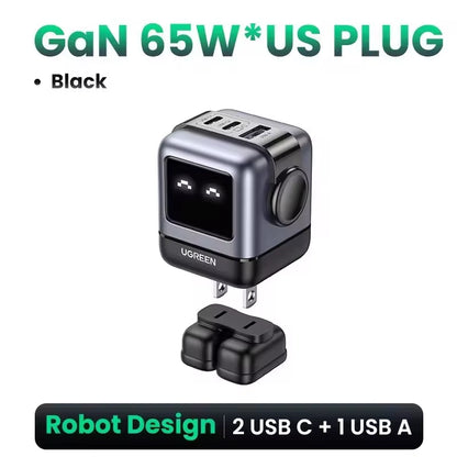 New！ 65W Gan Charger Robot Design Quick Charge 4.0 3.0 PPS for Iphone 16 15 14 Pro Macbook Laptop Tablet PD Fast Charger