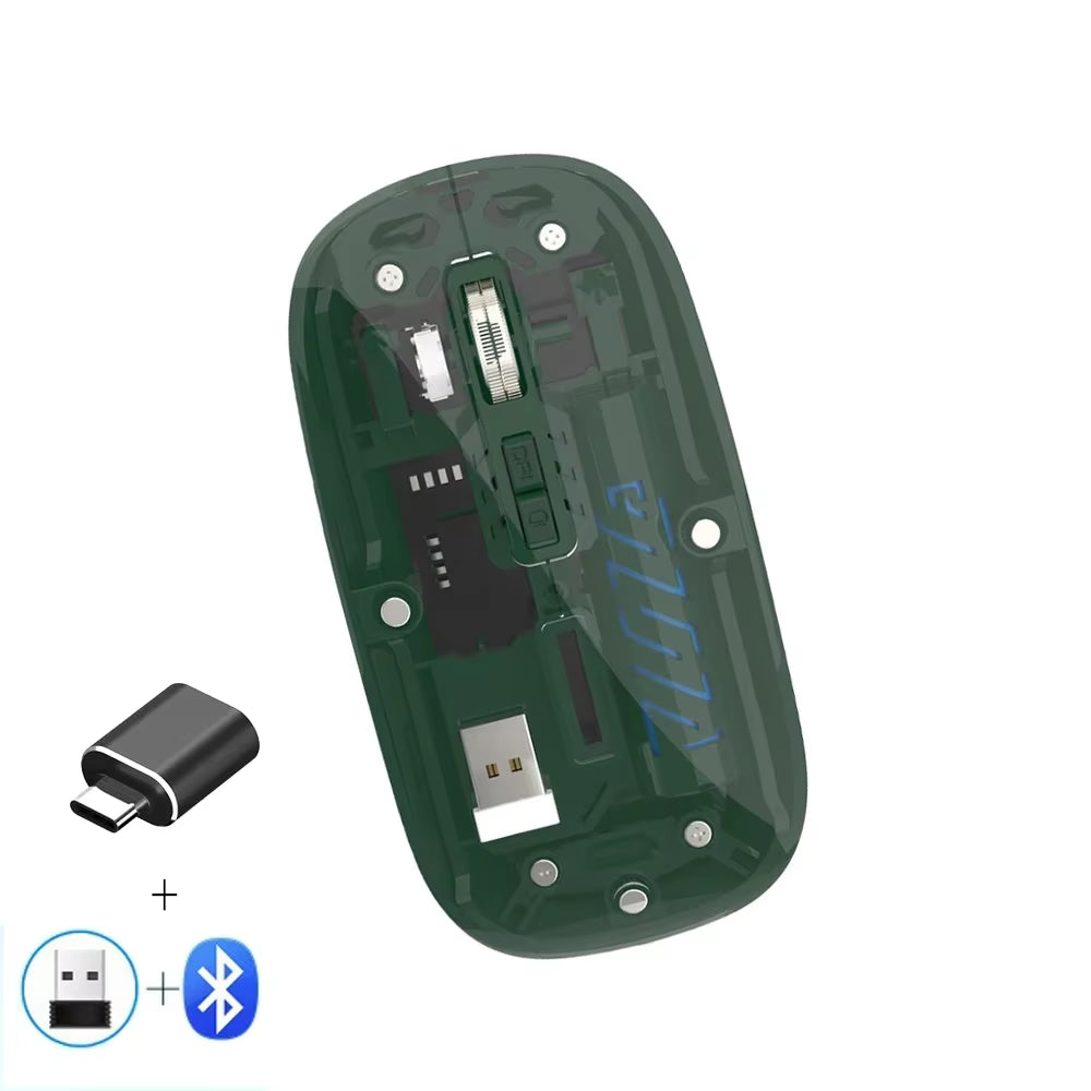 Transparent Wireless Mouse Dual Mode 2.4G Bluetooth-Compatible Rechargeable Mouse Noiseless Cordless Computer Mice for PC Laptop