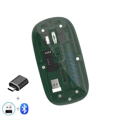 Transparent Wireless Mouse Dual Mode 2.4G Bluetooth-Compatible Rechargeable Mouse Noiseless Cordless Computer Mice for PC Laptop