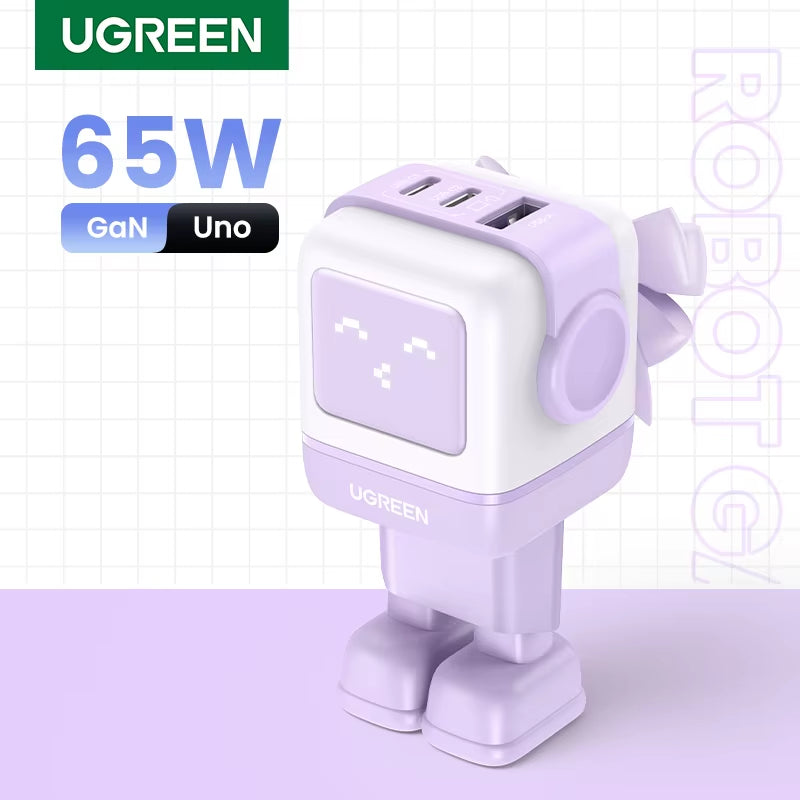 New！ 65W Gan Charger Robot Design Quick Charge 4.0 3.0 PPS for Iphone 16 15 14 Pro Macbook Laptop Tablet PD Fast Charger