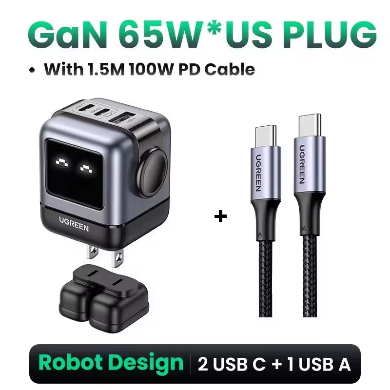 New！ 65W Gan Charger Robot Design Quick Charge 4.0 3.0 PPS for Iphone 16 15 14 Pro Macbook Laptop Tablet PD Fast Charger