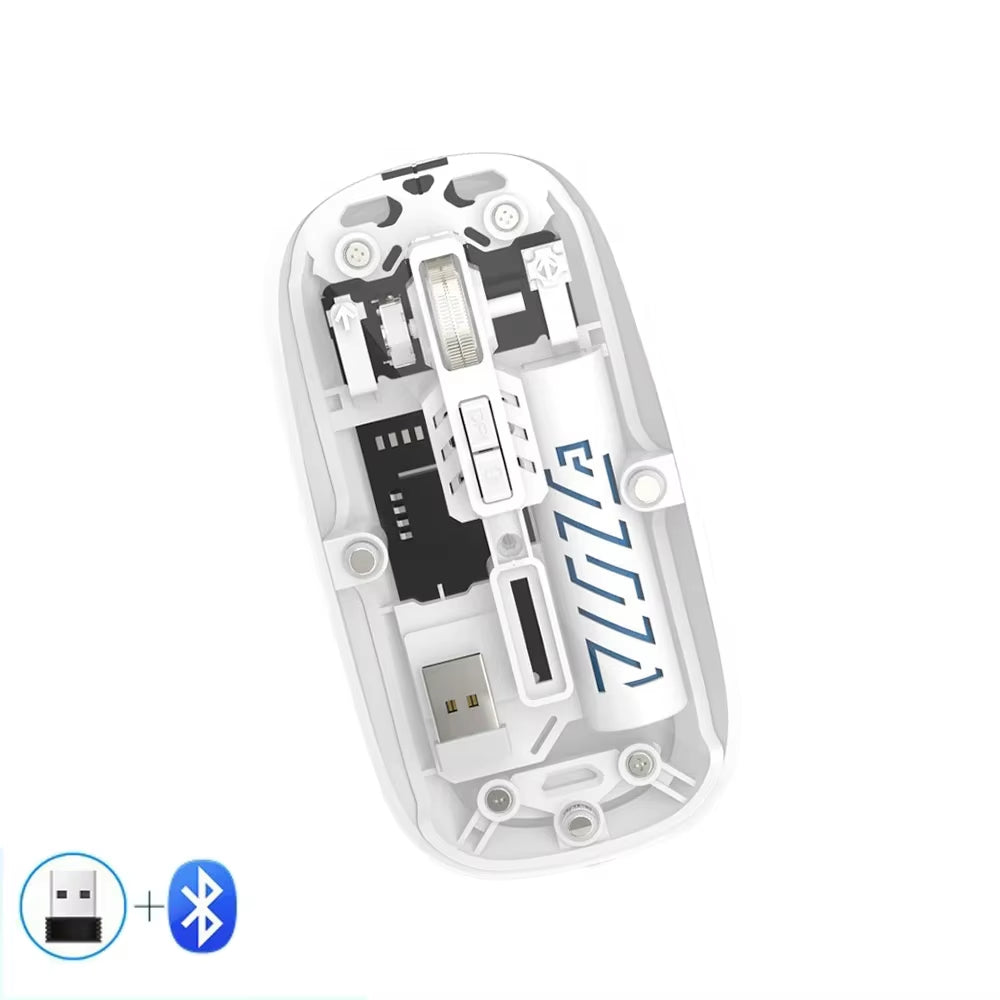 Transparent Wireless Mouse Dual Mode 2.4G Bluetooth-Compatible Rechargeable Mouse Noiseless Cordless Computer Mice for PC Laptop